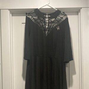 Unique Vintage Black Dress with Spider Web Detail